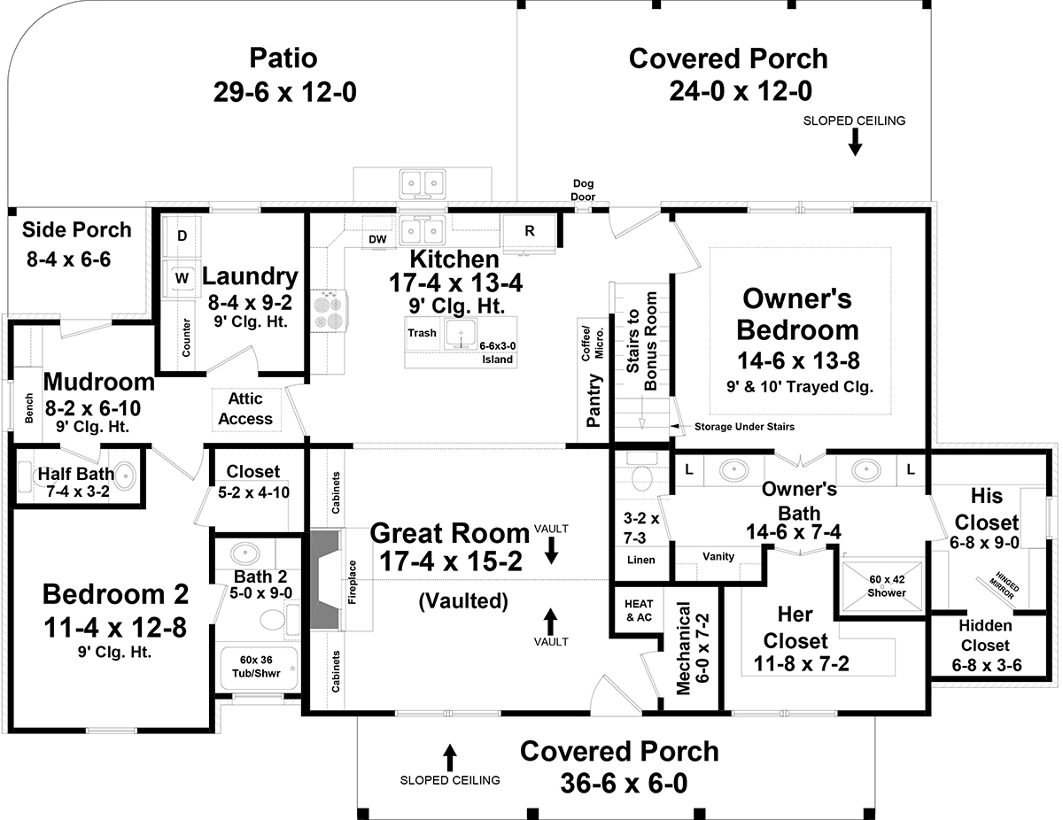 Country Farmhouse Traditional Level One of Plan 60133