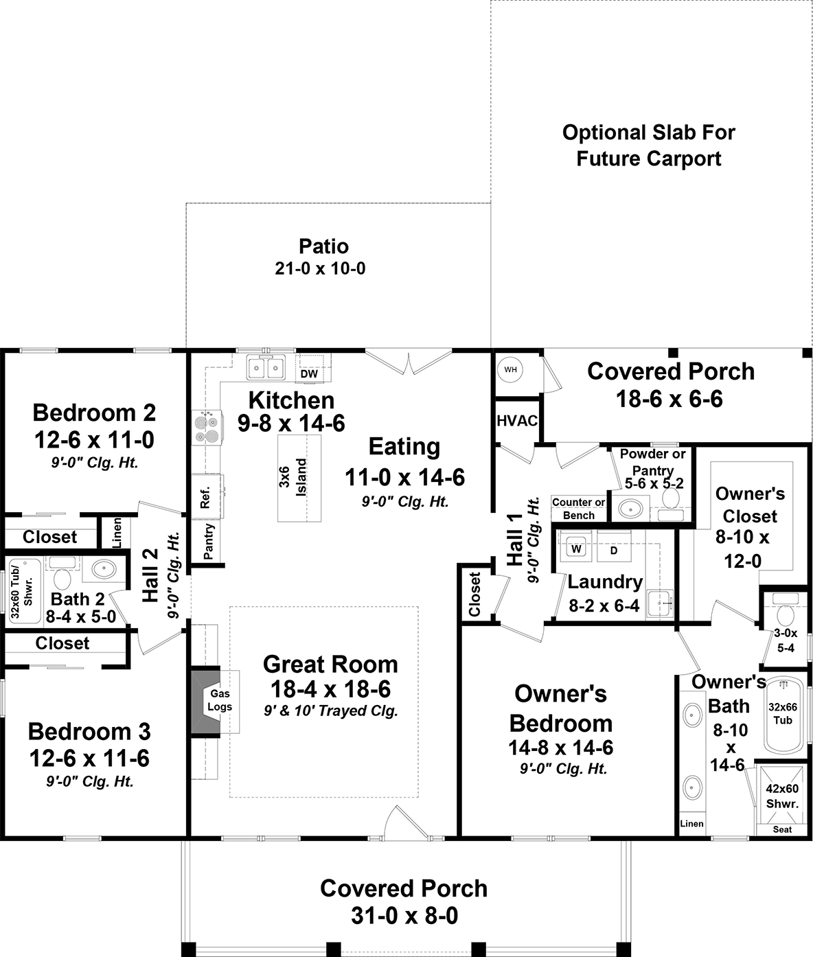 Country Farmhouse Traditional Level One of Plan 60134