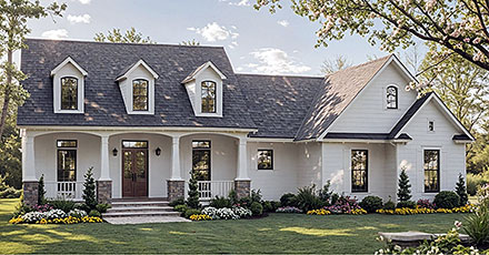 Country Craftsman Farmhouse Southern Elevation of Plan 60164