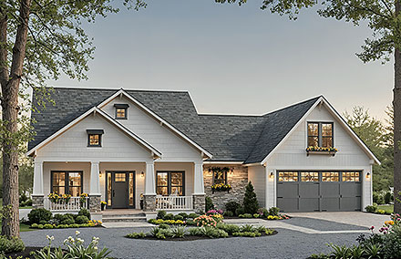 Contemporary Country Craftsman Farmhouse Elevation of Plan 60165