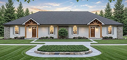 Contemporary Country Craftsman Ranch Traditional Elevation of Plan 60168