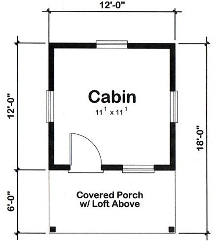 Cabin, Log House Plan 6024 with 1 Beds First Level Plan