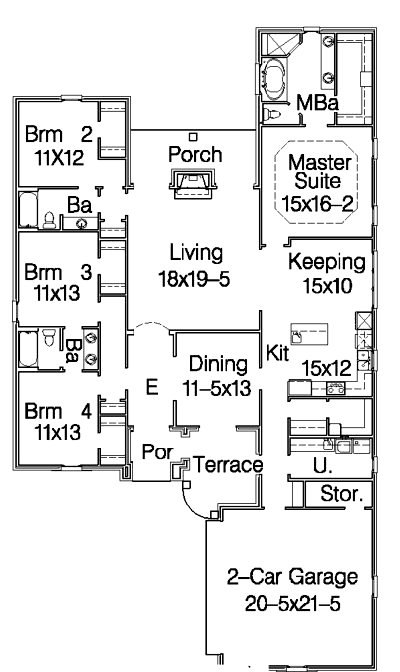 House Plan 60311 - European Style with 2376 Sq Ft, 4 Bed, 3 Bath