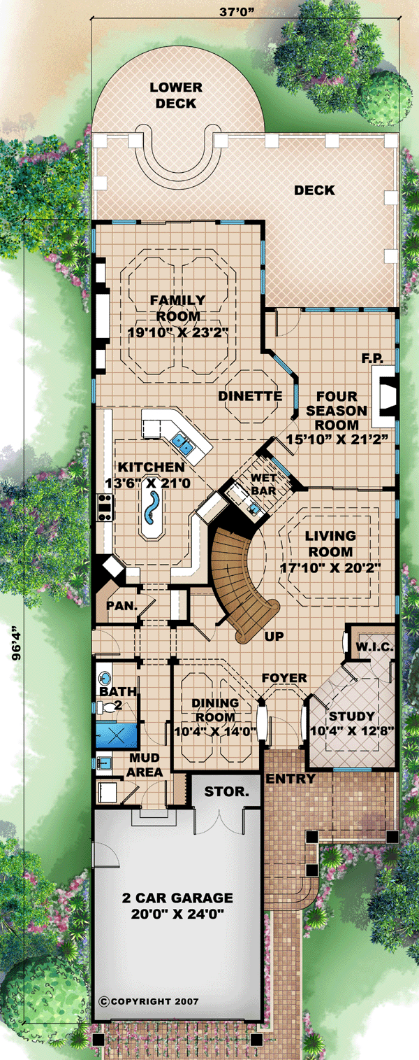 Craftsman Florida Mediterranean Level One of Plan 60430