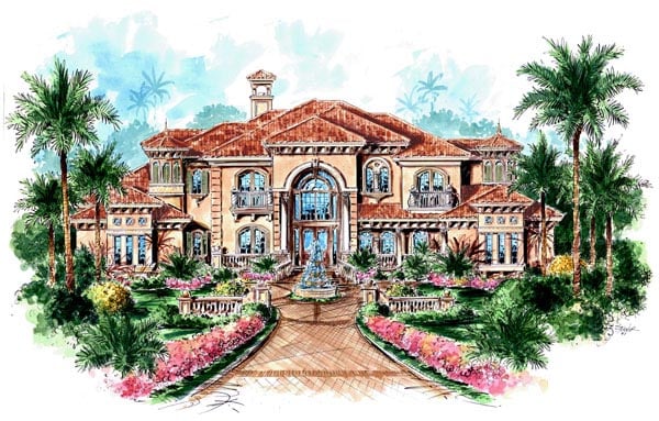 Florida, Mediterranean Plan with 6780 Sq. Ft., 5 Bedrooms, 6 Bathrooms, 4 Car Garage Elevation