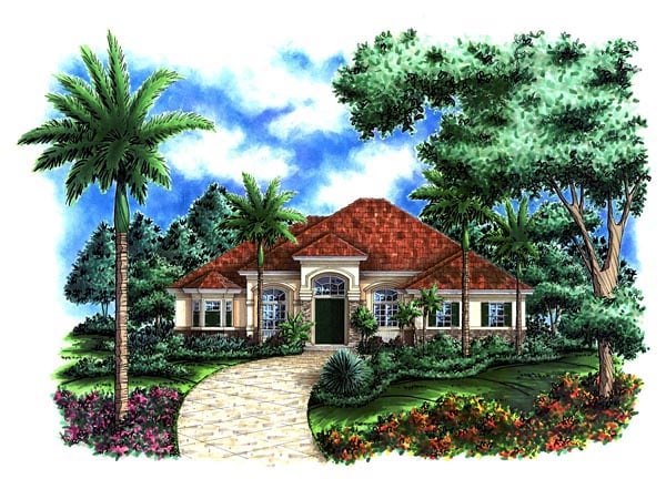 Florida, Mediterranean Plan with 3089 Sq. Ft., 3 Bedrooms, 3 Bathrooms, 3 Car Garage Elevation