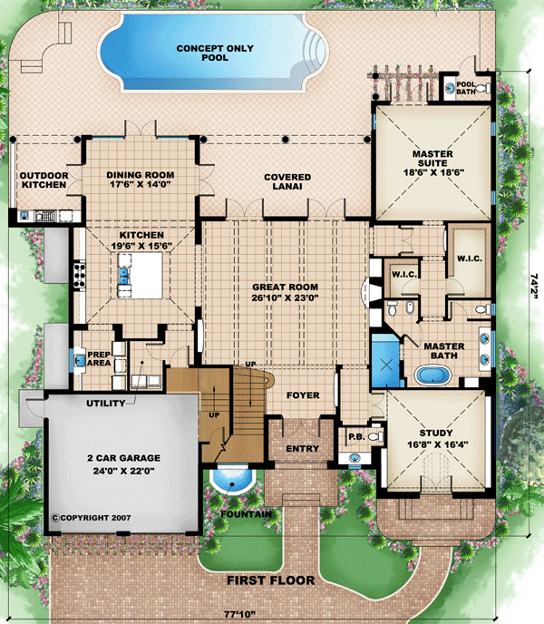 Plan 60553 | Mediterranean Style with 4 Bed, 5 Bath, 2 Car Garage