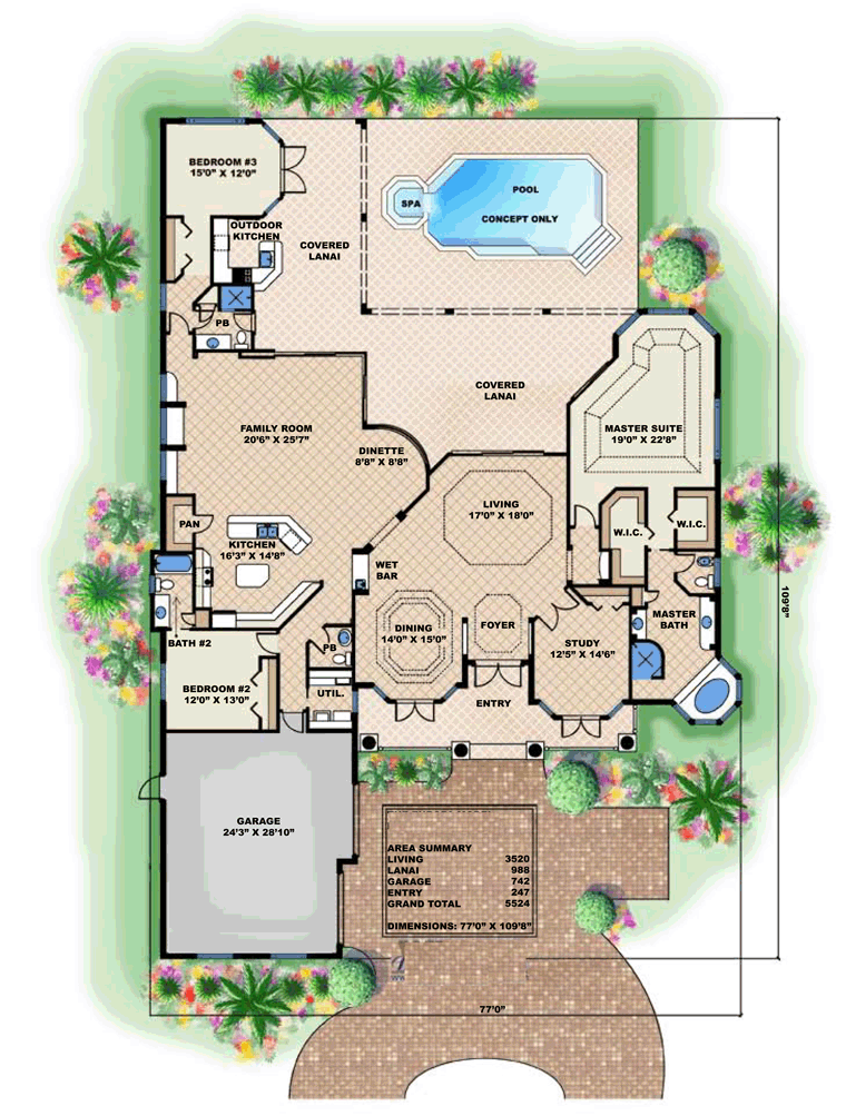 Contemporary Southern Level One of Plan 60573