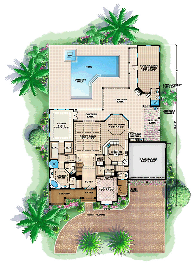 Craftsman Florida Level One of Plan 60598