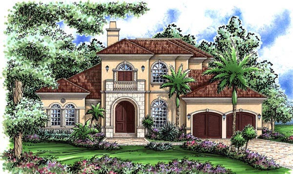 Plan 60732 | Mediterranean Style with 4 Bed, 6 Bath, 2 Car Garage