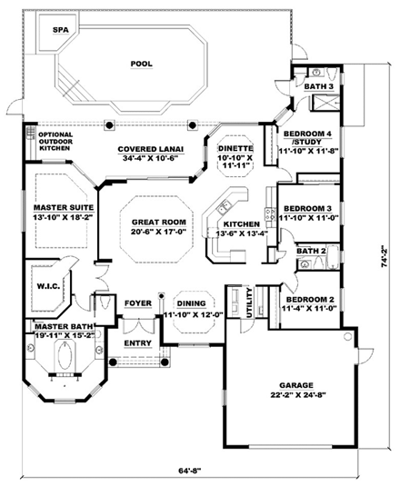 House Plan 60757 First Level Plan