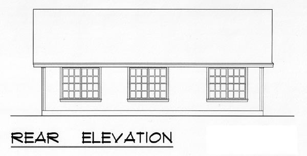 Country, Ranch, Traditional Plan with 1051 Sq. Ft., 3 Bedrooms, 2 Bathrooms, 1 Car Garage Rear Elevation