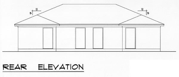 European, Tudor Plan with 1608 Sq. Ft., 4 Bedrooms, 2 Bathrooms Rear Elevation