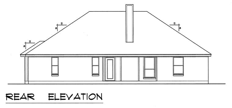 Traditional Rear Elevation of Plan 60826