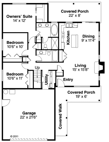 Cottage Country Ranch Traditional Level One of Plan 60900