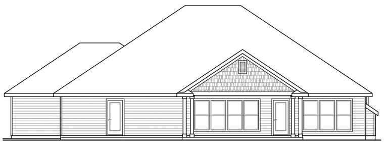 Contemporary Country Craftsman Ranch Rear Elevation of Plan 60901