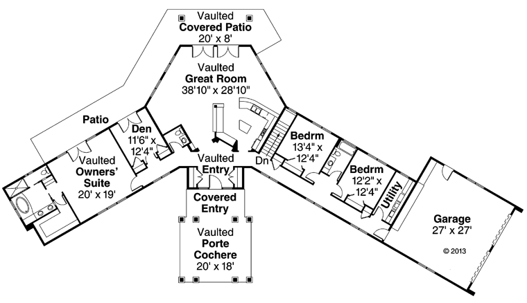 Contemporary Ranch Traditional Tudor Level One of Plan 60916