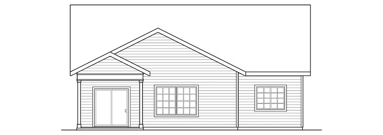 Bungalow, Contemporary, Craftsman, Ranch Plan with 1763 Sq. Ft., 3 Bedrooms, 3 Bathrooms, 2 Car Garage Rear Elevation