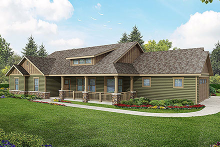 Contemporary Country Craftsman Ranch Elevation of Plan 60925