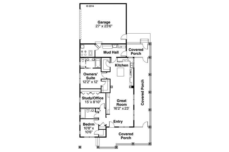 Cottage Country Craftsman Ranch Level One of Plan 60926