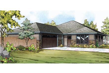 Bungalow Contemporary Craftsman Prairie Style Ranch Elevation of Plan 60929