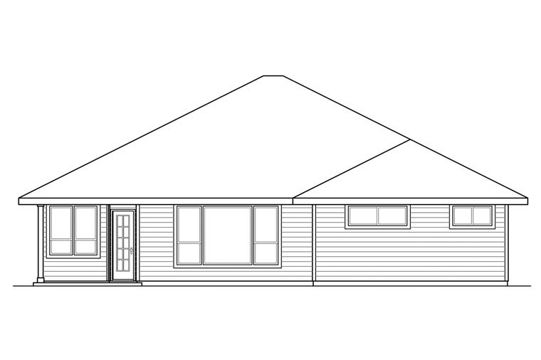 Bungalow, Contemporary, Craftsman, Prairie Style, Ranch Plan with 2091 Sq. Ft., 3 Bedrooms, 2 Bathrooms, 2 Car Garage Rear Elevation