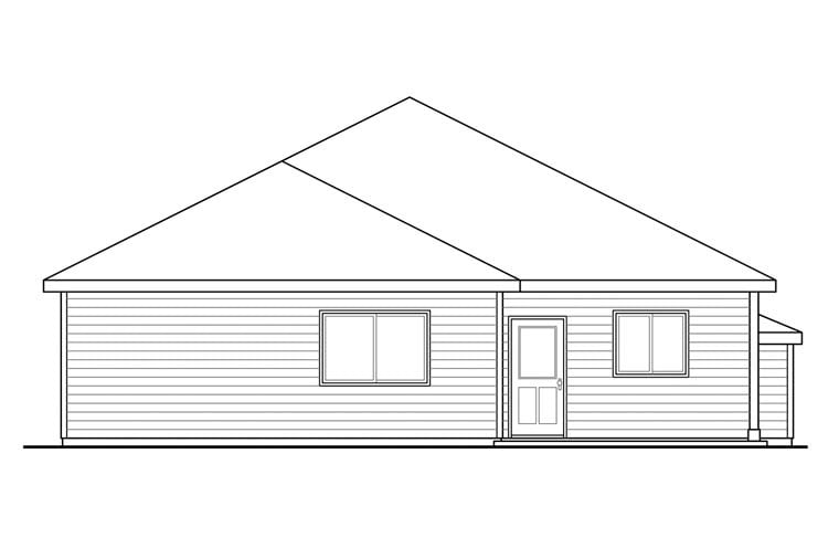 Bungalow, Cape Cod, Cottage, Craftsman Plan with 1737 Sq. Ft., 3 Bedrooms, 2 Bathrooms, 2 Car Garage Rear Elevation