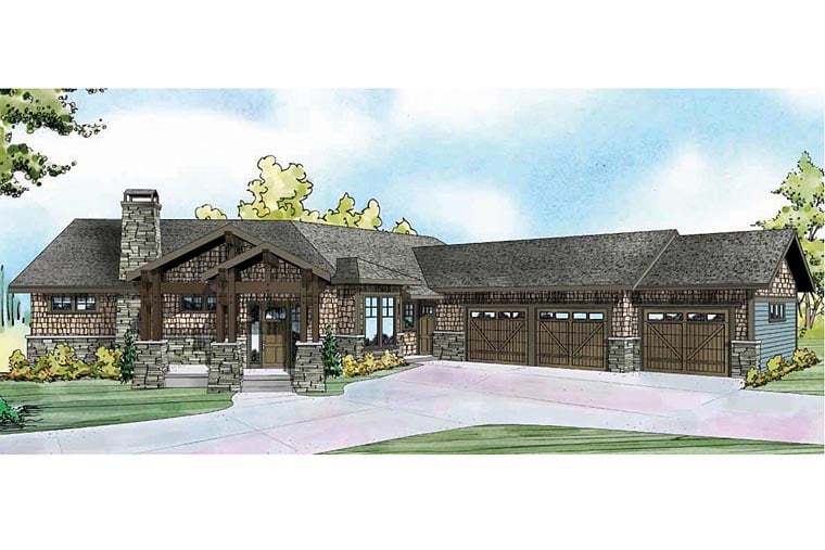 Craftsman, European Plan with 4197 Sq. Ft., 3 Bedrooms, 6 Bathrooms, 3 Car Garage Elevation