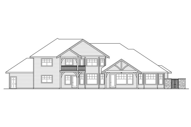 Contemporary Country Craftsman European Traditional Rear Elevation of Plan 60936