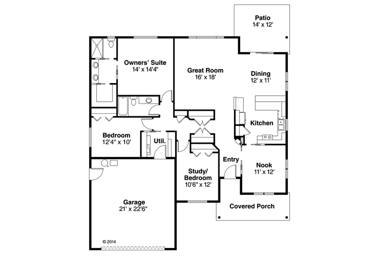 Cottage Country Craftsman European Ranch Level One of Plan 60937