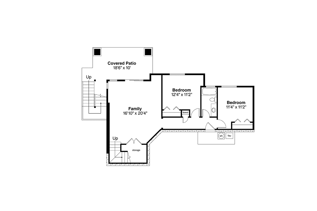 Bungalow Craftsman European Prairie Style Lower Level of Plan 60940