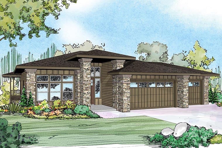 Bungalow, Craftsman, European, Prairie Style Plan with 2579 Sq. Ft., 3 Bedrooms, 3 Bathrooms, 3 Car Garage Elevation