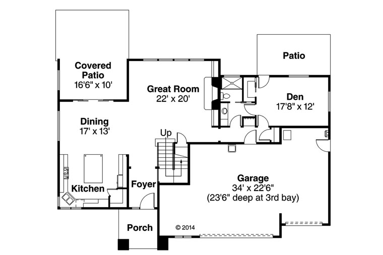 Contemporary Craftsman Level One of Plan 60944