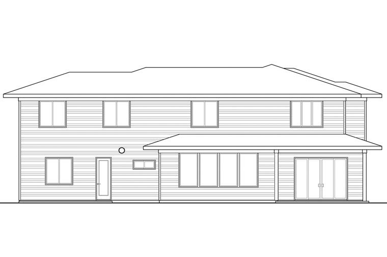 Contemporary, Craftsman Plan with 3109 Sq. Ft., 4 Bedrooms, 3 Bathrooms, 2 Car Garage Rear Elevation