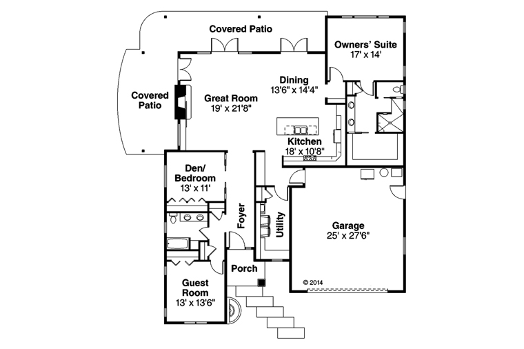 Contemporary Craftsman Prairie Style Ranch Level One of Plan 60945