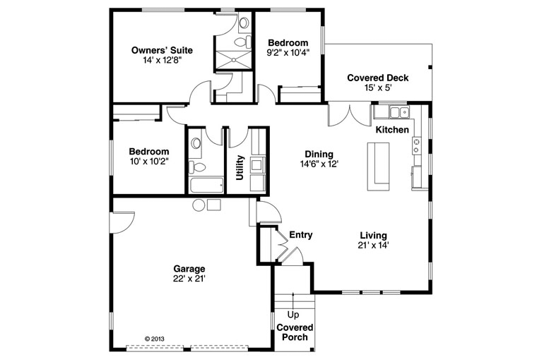 Contemporary Country Ranch Level One of Plan 60950