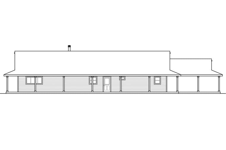 Country Florida Prairie Style Ranch Rear Elevation of Plan 60952