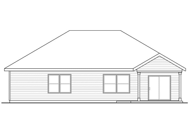 Contemporary Cottage Country Ranch Rear Elevation of Plan 60956