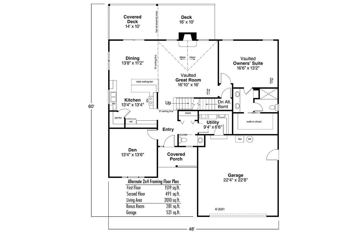 Contemporary Cottage Country Craftsman Alternate Level One of Plan 60958