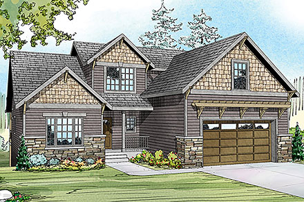 Contemporary Cottage Country Craftsman Elevation of Plan 60958