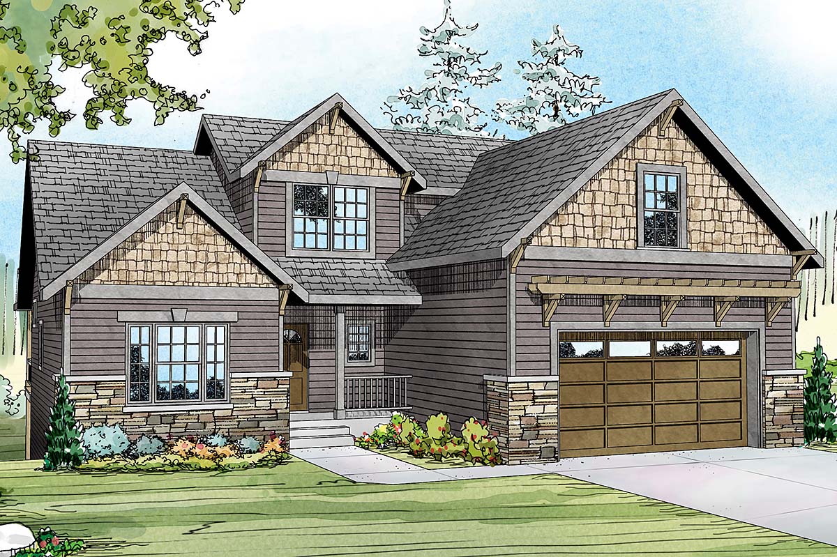 Contemporary, Cottage, Country, Craftsman Plan with 2013 Sq. Ft., 3 Bedrooms, 3 Bathrooms, 2 Car Garage Elevation