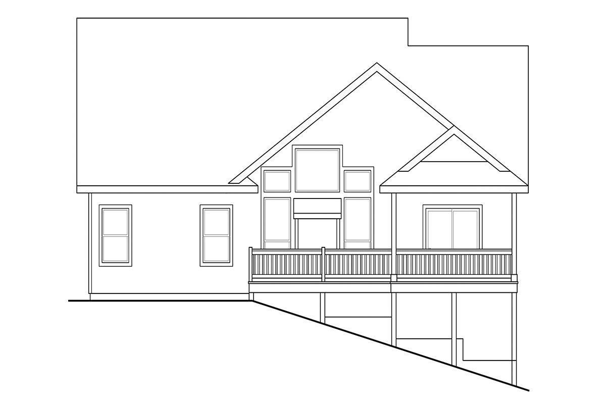 Contemporary Cottage Country Craftsman Rear Elevation of Plan 60958