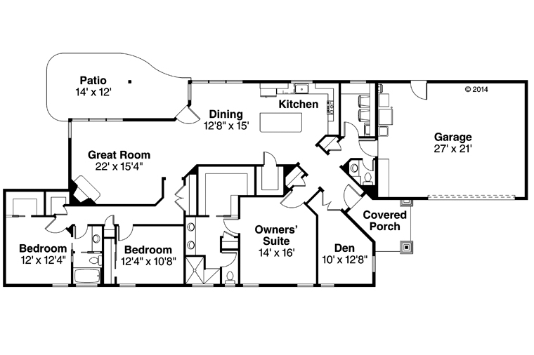 Contemporary Country Ranch Traditional Level One of Plan 60961