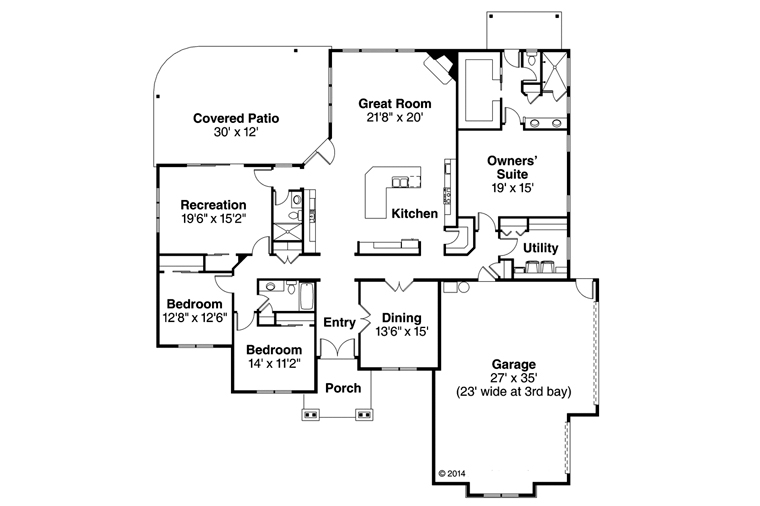 Country Craftsman Ranch Traditional Level One of Plan 60967