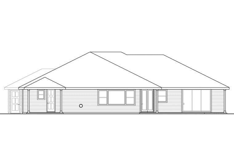 Country Craftsman Ranch Traditional Rear Elevation of Plan 60967