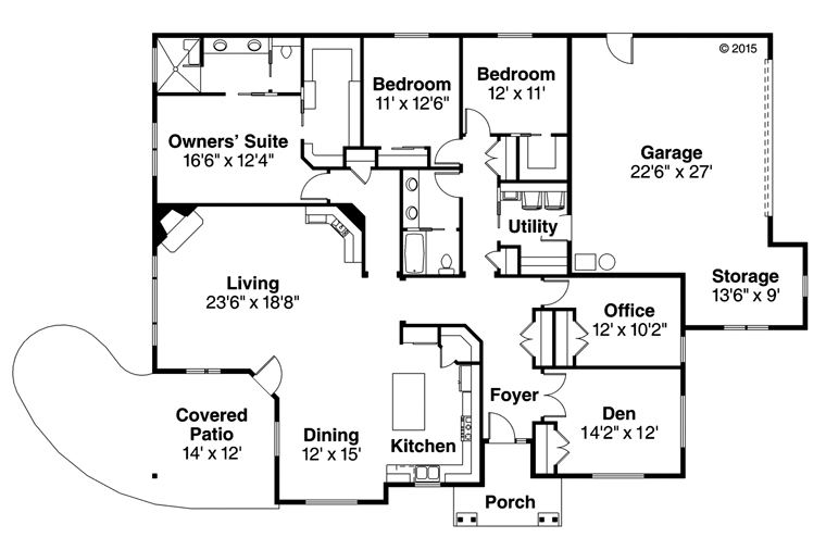 Craftsman Ranch Traditional Level One of Plan 60970