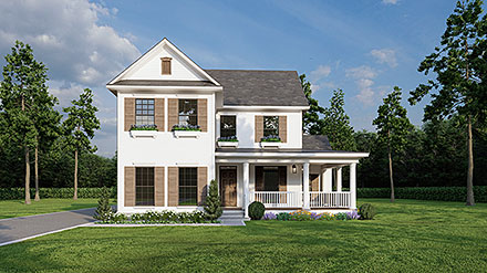 Country Farmhouse Southern Elevation of Plan 61001