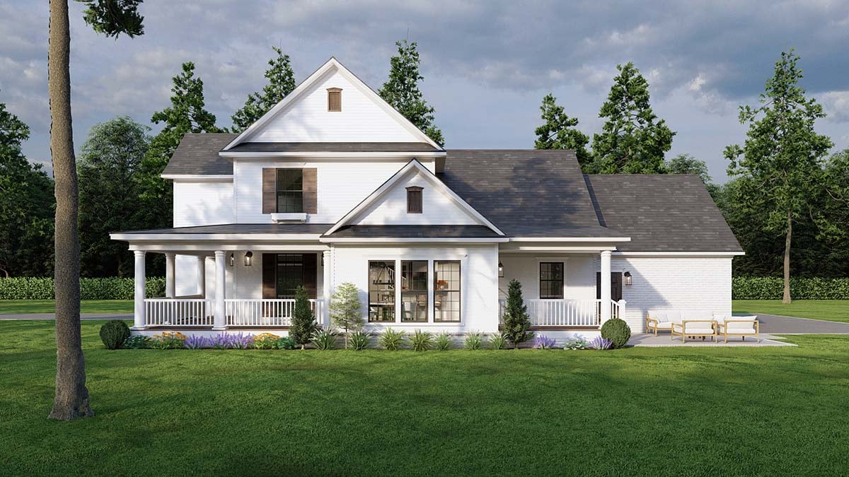 Country, Farmhouse, Southern Plan with 2270 Sq. Ft., 4 Bedrooms, 3 Bathrooms, 2 Car Garage Picture 2