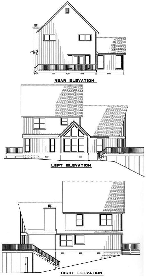 Coastal Contemporary Tudor Rear Elevation of Plan 61005