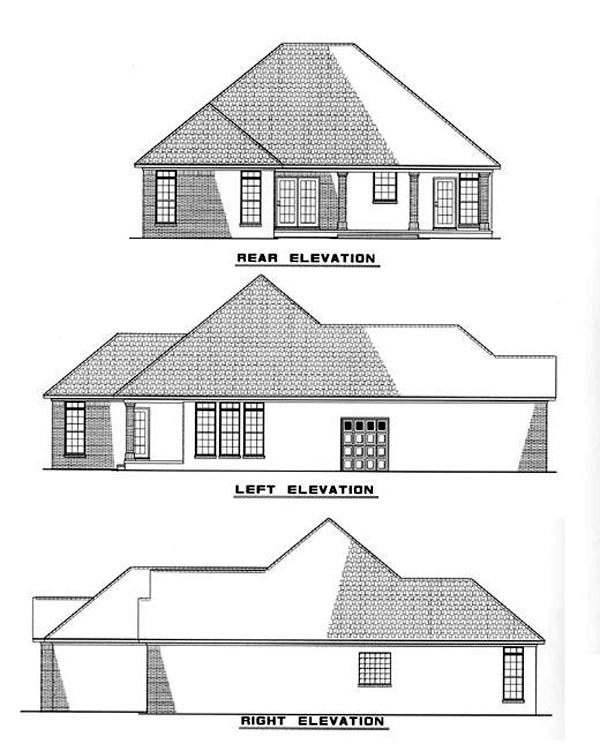 European One-Story Rear Elevation of Plan 61010